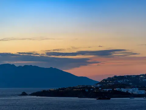 Evening light over the Aegean Sea at Mykonos