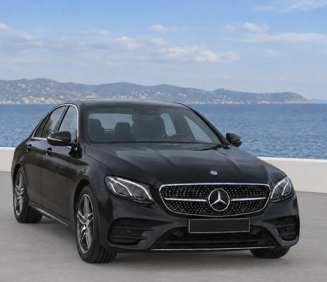 Black Mercedes-Benz E-Class, front view