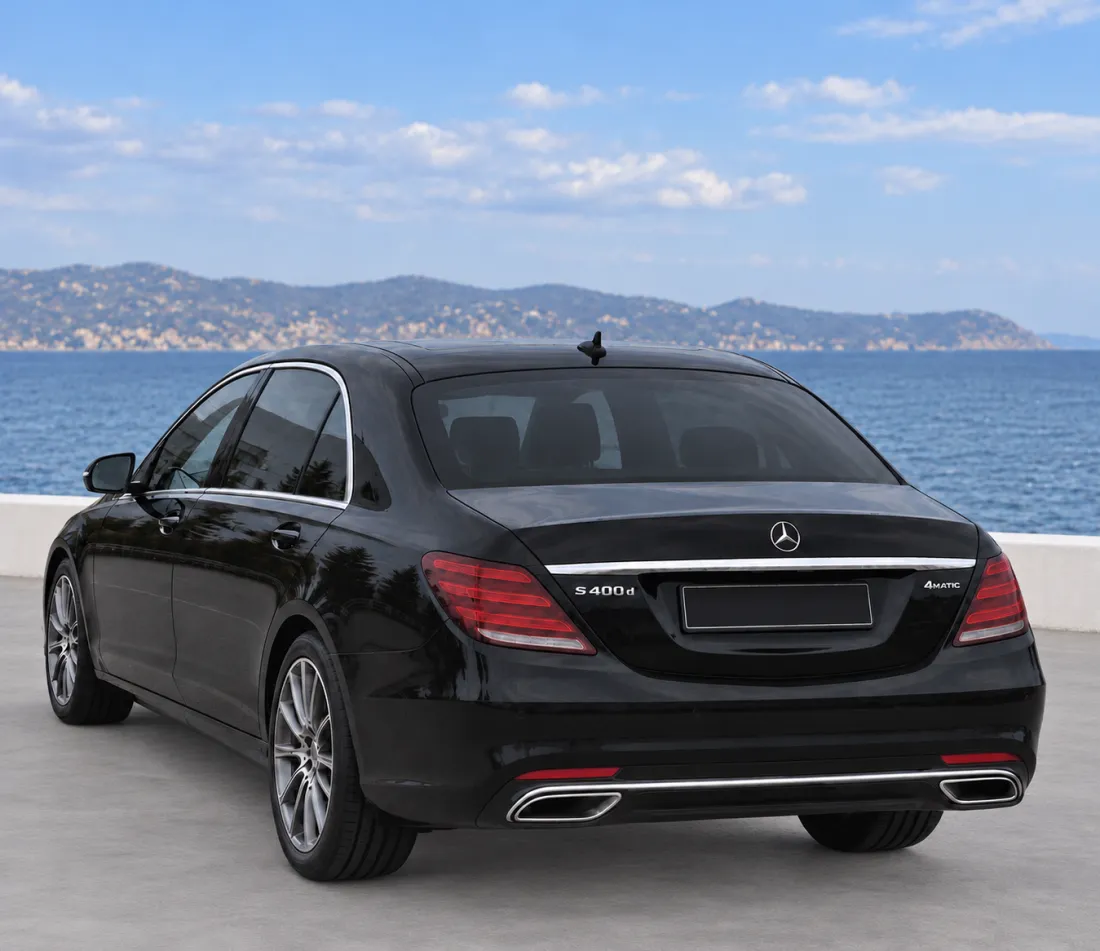 Black Mercedes-Benz S-Class, rear view